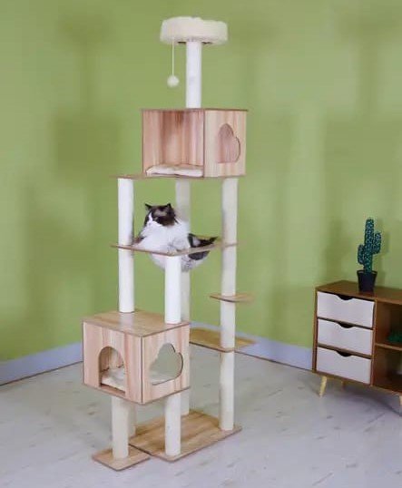 ستاند وخرمشة خشب للقطط( غرفتين ومقعد )